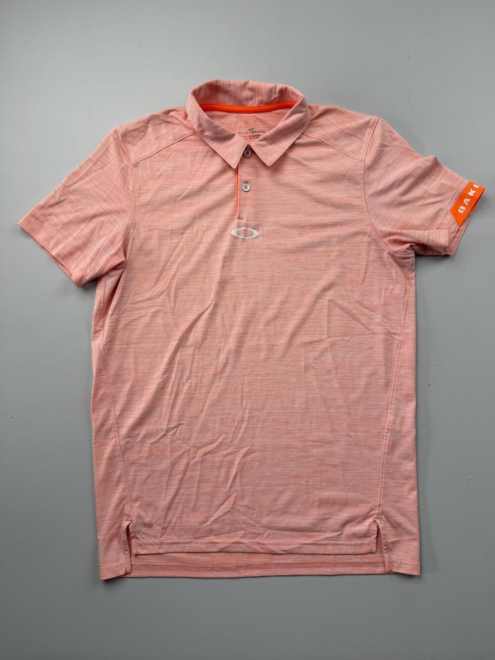 Oakley Polo Shirt Mens Small Orange Striped Golf Performance Knit Slim Fit